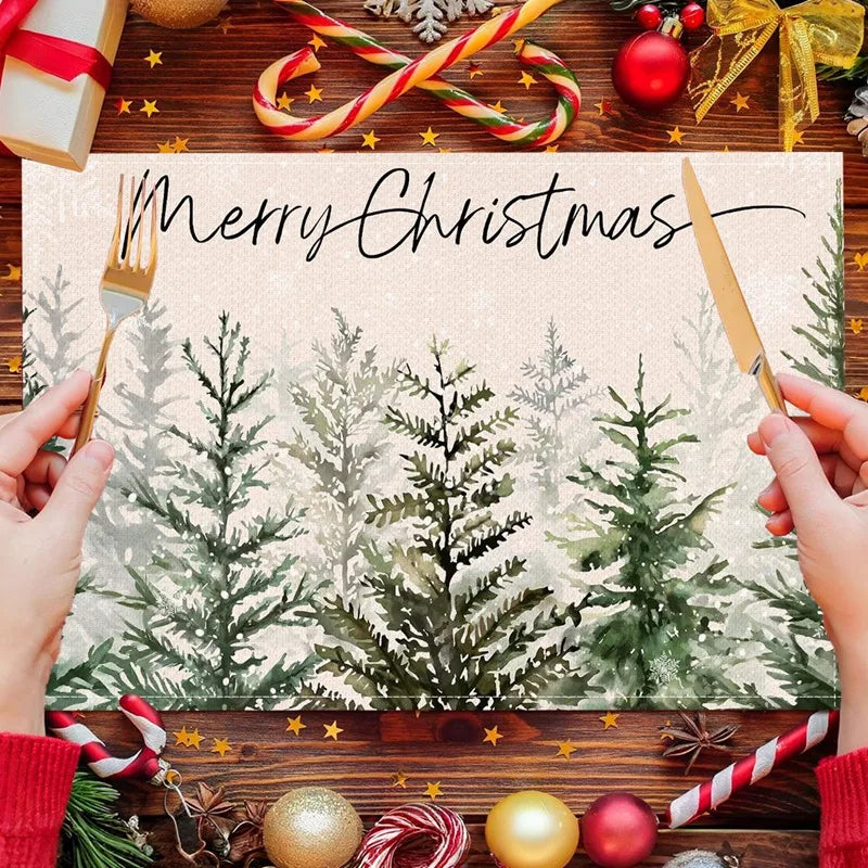 Linen Christmas Tree Placemats - Set of 4
