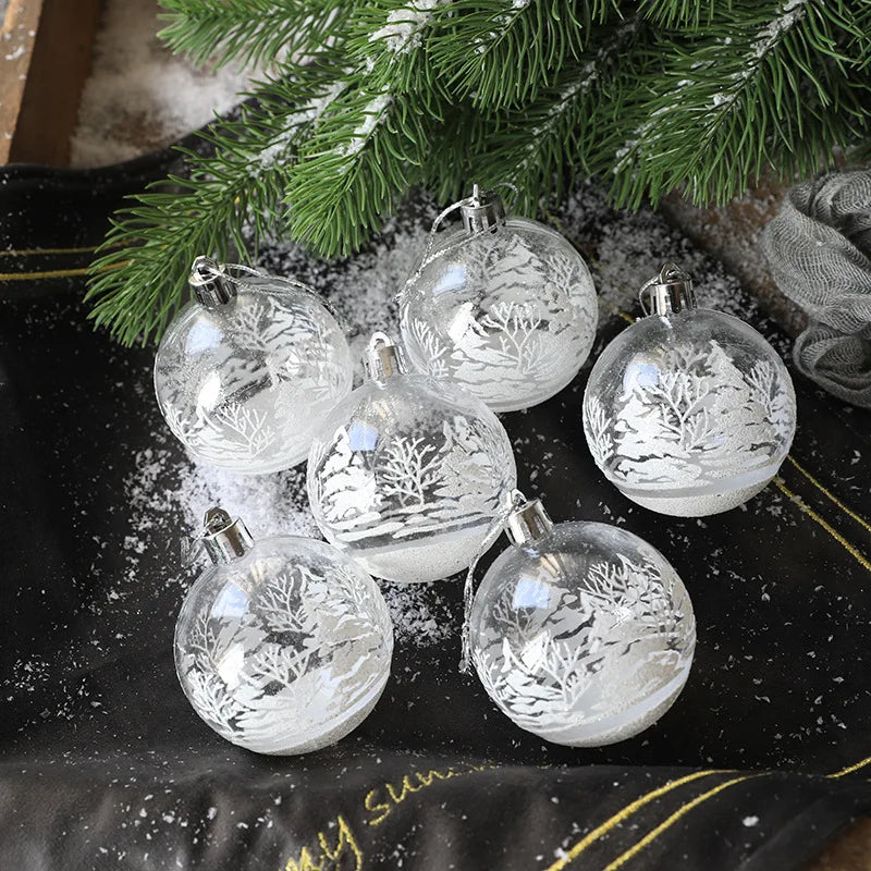 Clear Snow Christmas Ball Ornaments - 6 Pack, 6 cm