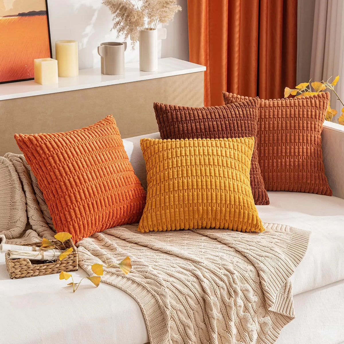 Corduroy Decorative Throw Pillow Covers 18x18 Inch