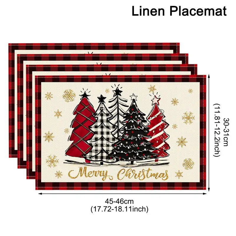 Linen Christmas Tree Placemats - Set of 4
