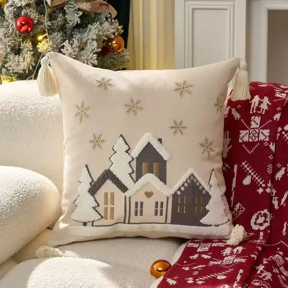 Embroidered Merry Christmas Throw Pillow Case Cover