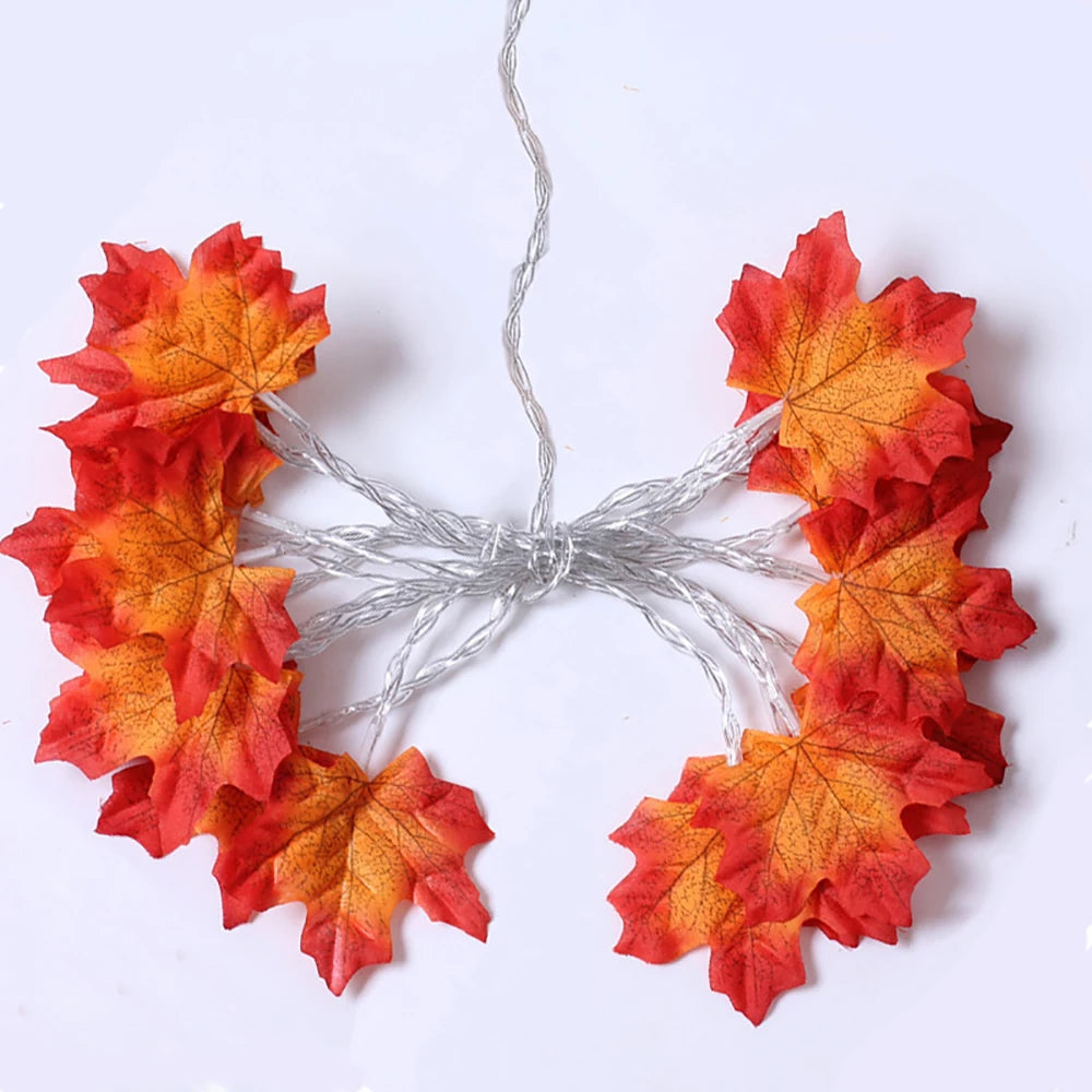 Halloween LED Lights String with Artificial Maple Leaves