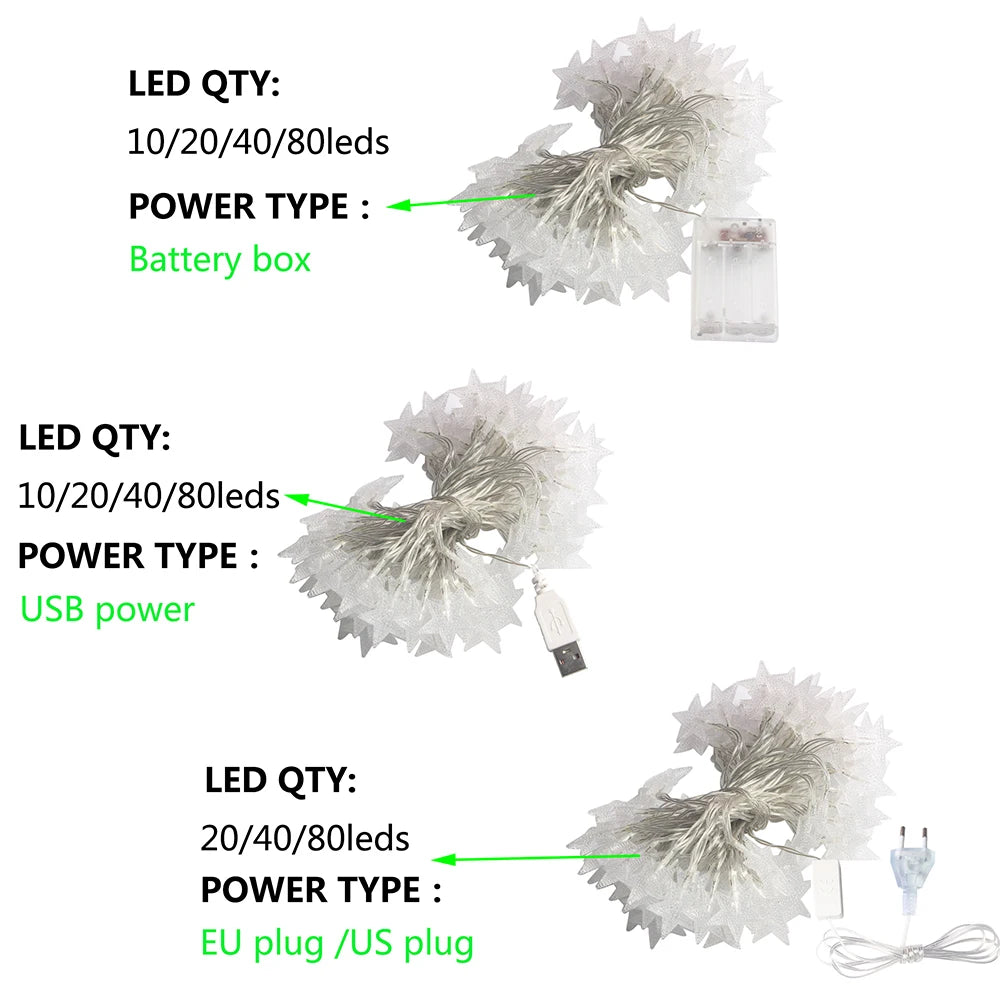 LED Star String Lights - 10 m, 80 LEDs, Battery or USB