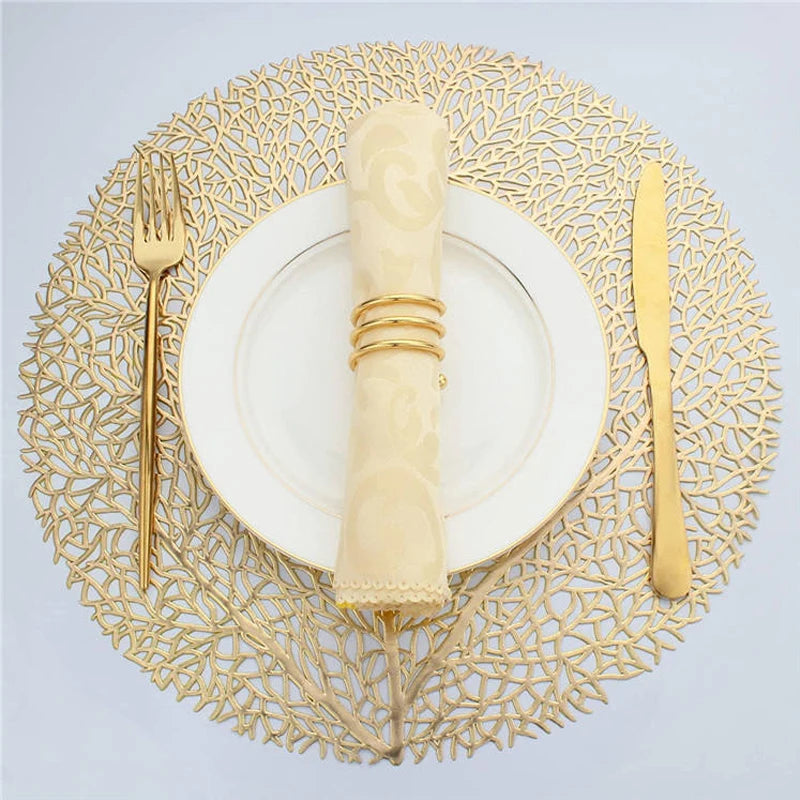 Set of 4 Golden Leaf PVC Table Mats