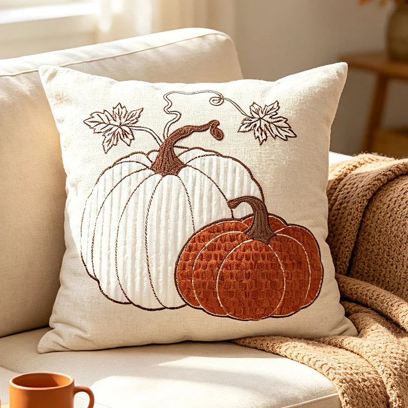 Pumpkin Tufted Velvet Throw Pillow Cover - Autumn Design