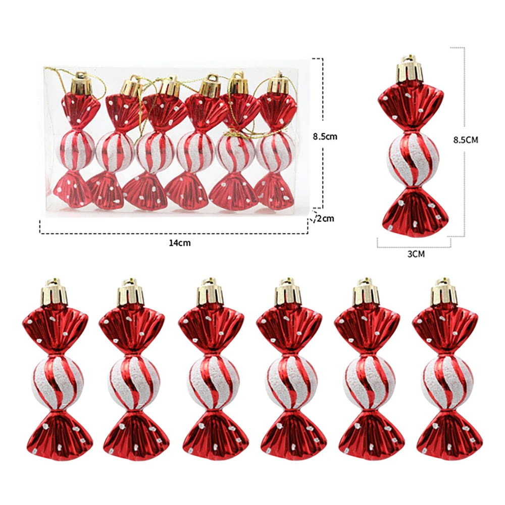 Candy Cane & Pine Cone Christmas Tree Ornaments - Red and Gold
