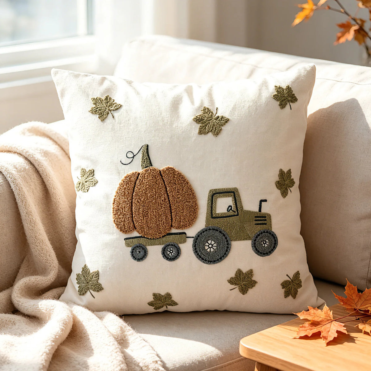 Pumpkin Tufted Velvet Throw Pillow Cover - Autumn Design