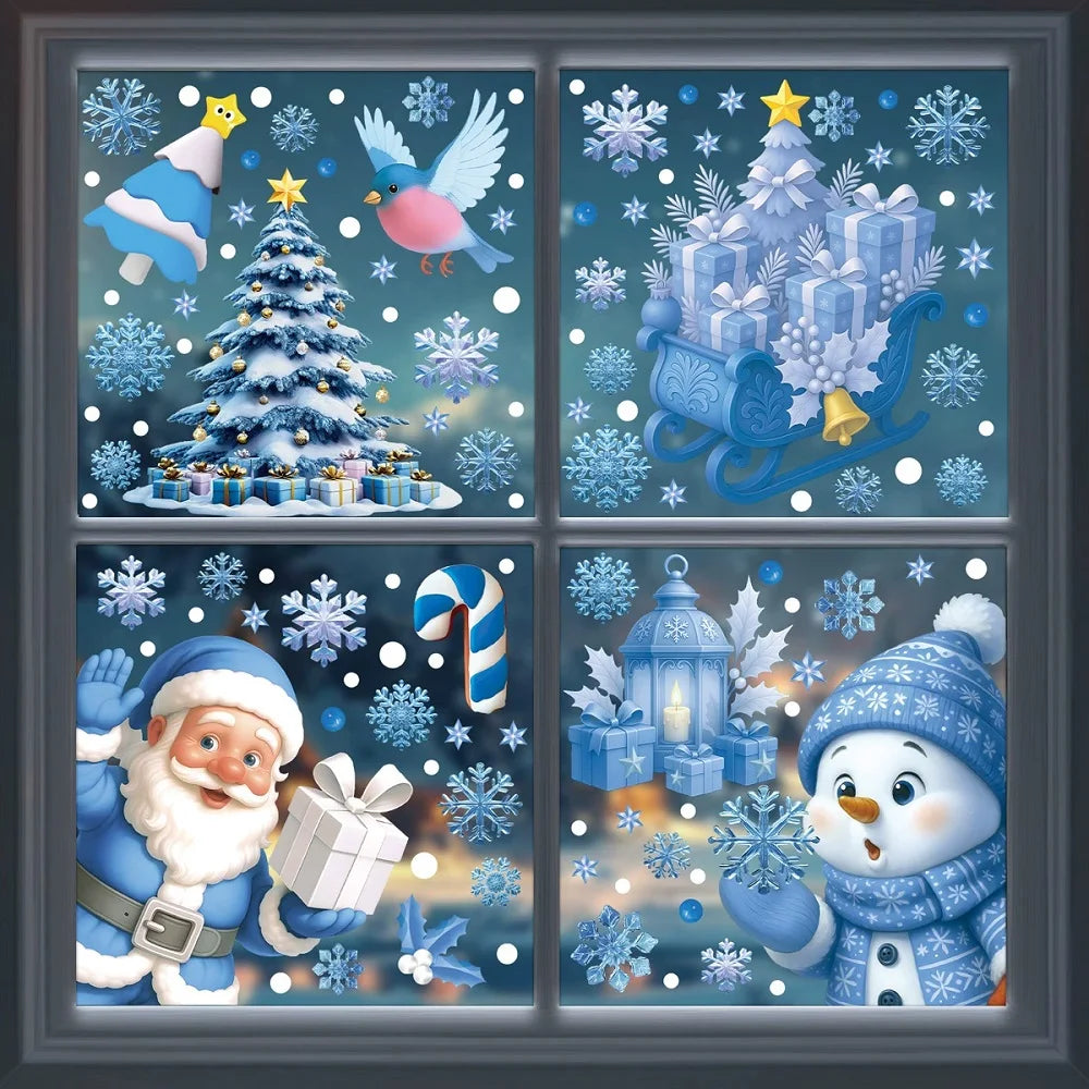 Christmas Decoration Stickers - Blue Elk, Snowman, Santa