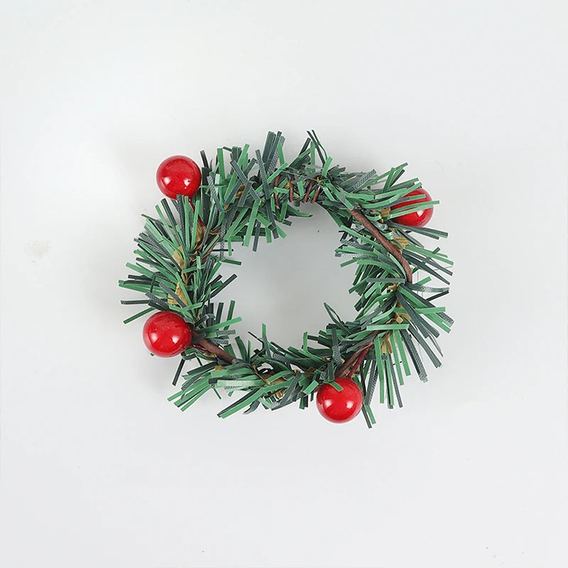 6 Pcs Red Berry and Pine Needle Napkin Rings