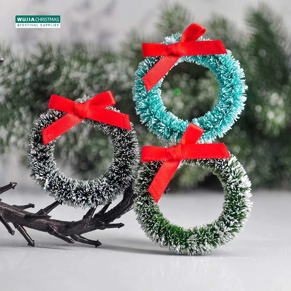 12pcs Christmas Wreath with Bow Tree Decor Mini Door Garland Hanging