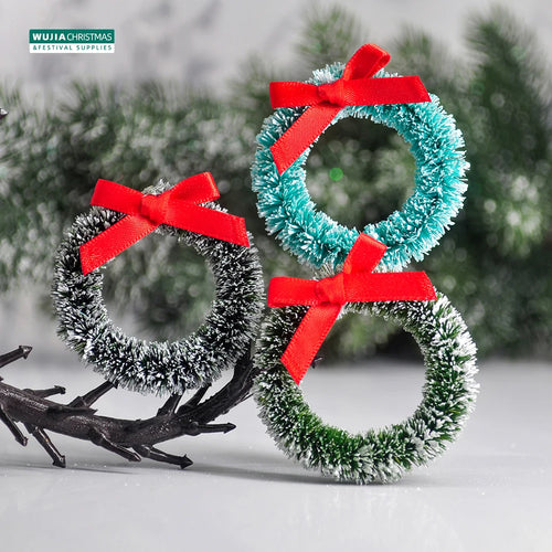 12pcs Christmas Wreath with Bow Tree Decor Mini Door Garland Hanging