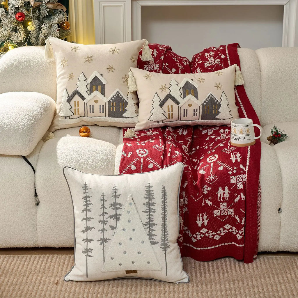 Embroidered Merry Christmas Throw Pillow Case Cover