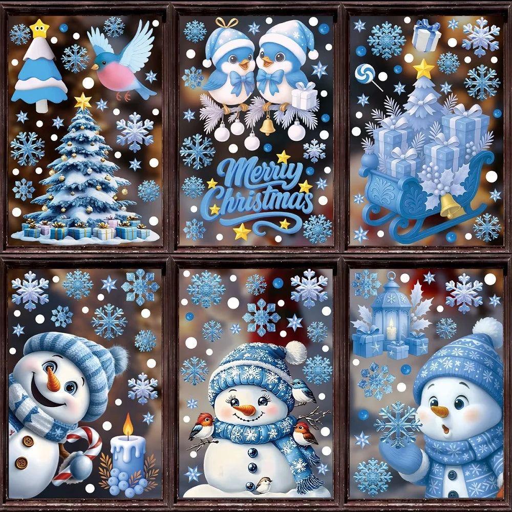 Christmas Decoration Stickers - Blue Elk, Snowman, Santa