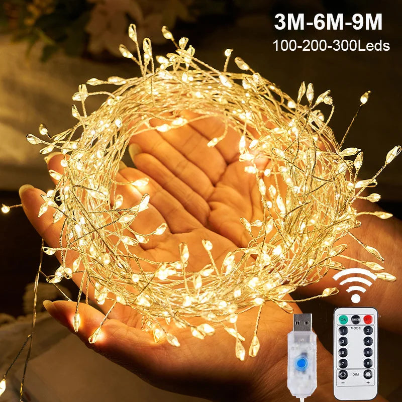 USB Power LED Firecracker String Lights with Remote Control