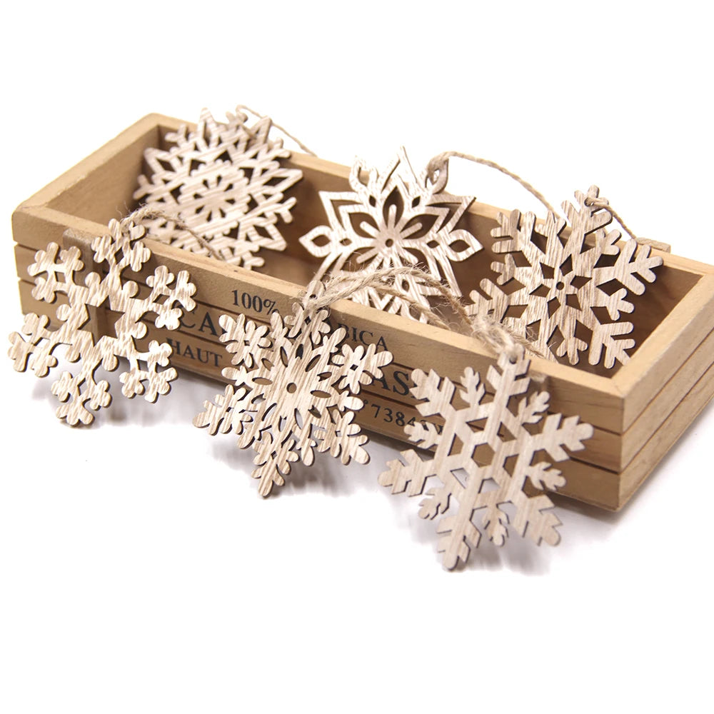 12PCS Wooden Hollow Snowflake Christmas Ornaments
