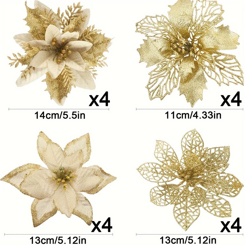 Glitter Christmas Tree Flowers - 8 or 16 Pieces