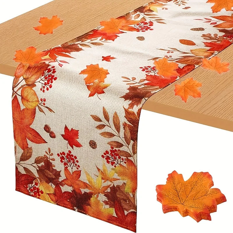 Autumn Leaves Thanksgiving Linen Table Runner - Multiple Sizes