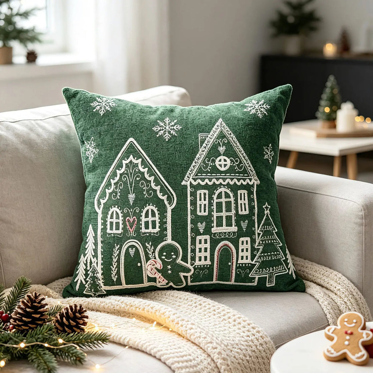 Embroidered Merry Christmas Throw Pillow Case Cover