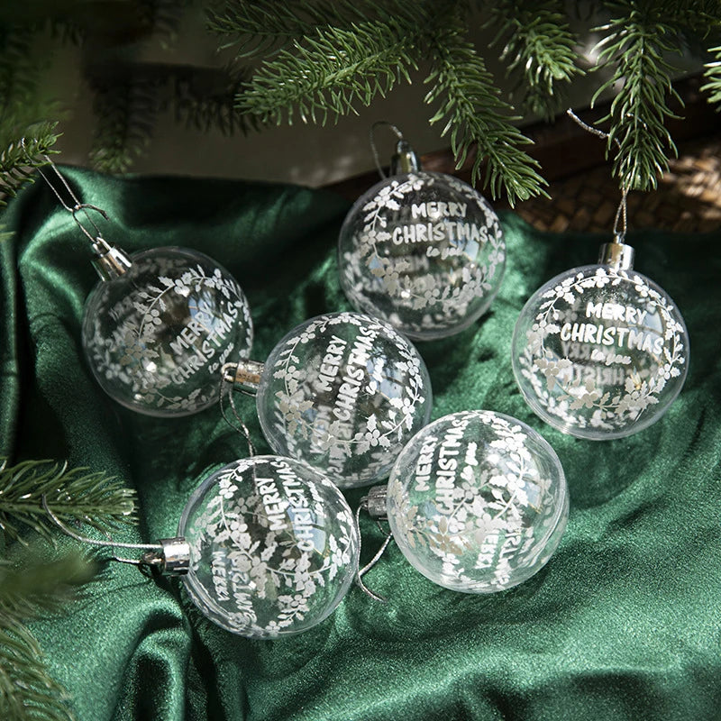 Clear Snow Christmas Ball Ornaments - 6 Pack, 6 cm