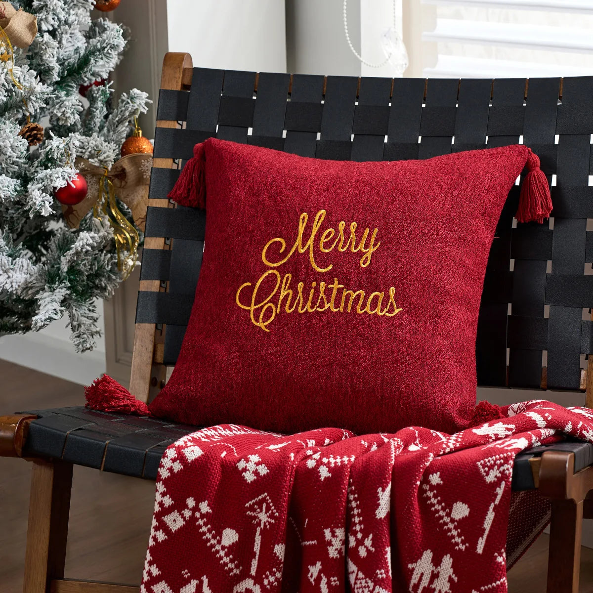 Embroidered Merry Christmas Throw Pillow Case Cover