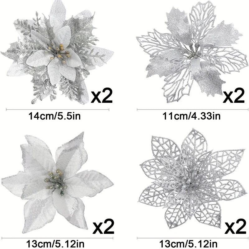 Glitter Christmas Tree Flowers - 8 or 16 Pieces