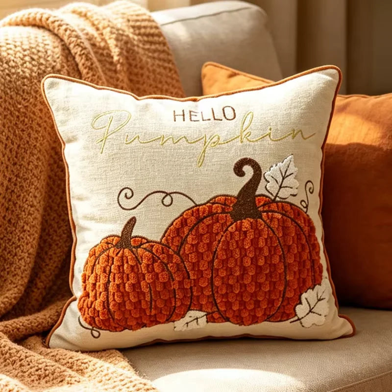 Pumpkin Tufted Velvet Throw Pillow Cover - Autumn Design