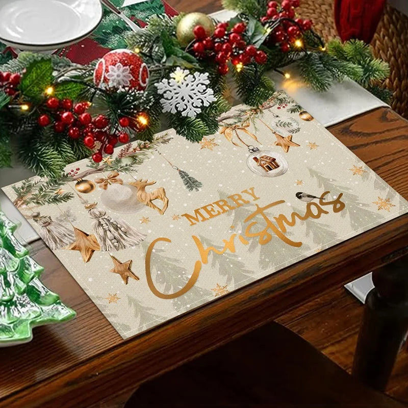 Linen Christmas Tree Placemats - Set of 4