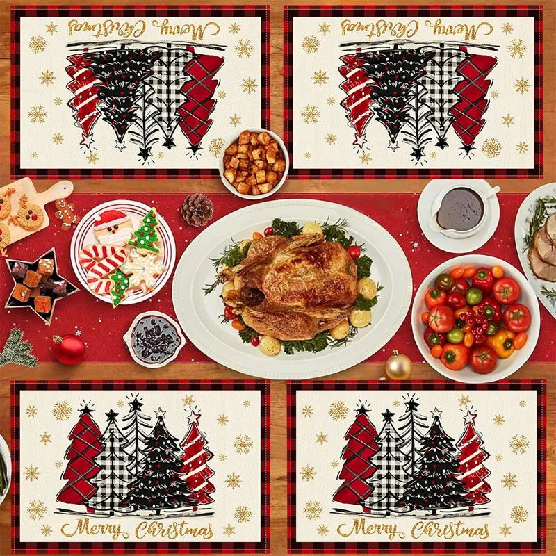Linen Christmas Tree Placemats - Set of 4