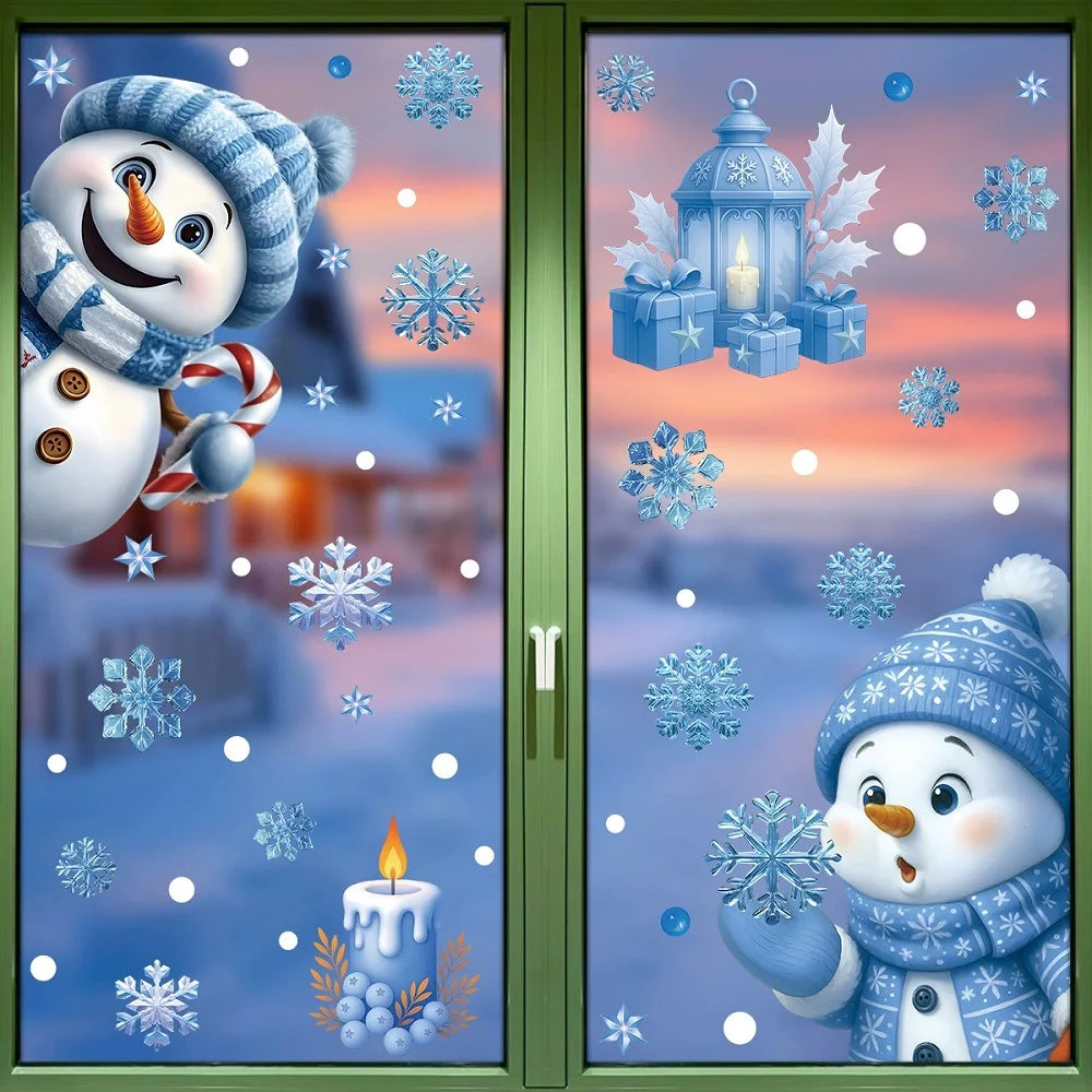 Christmas Decoration Stickers - Blue Elk, Snowman, Santa