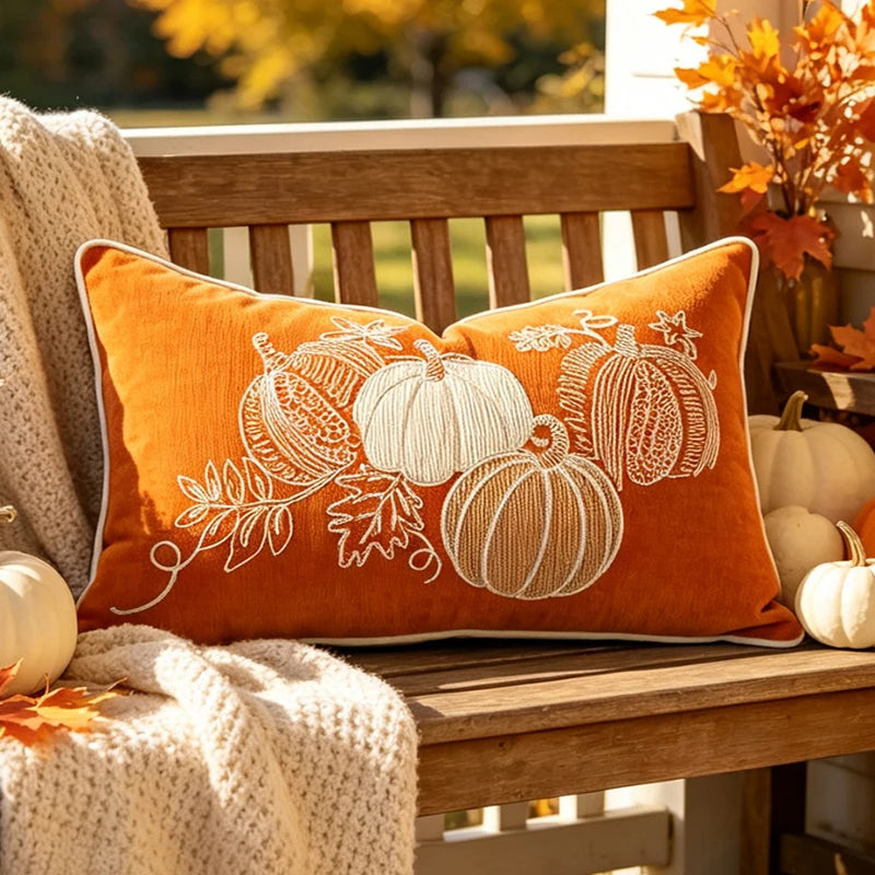 Pumpkin Tufted Velvet Throw Pillow Cover - Autumn Design