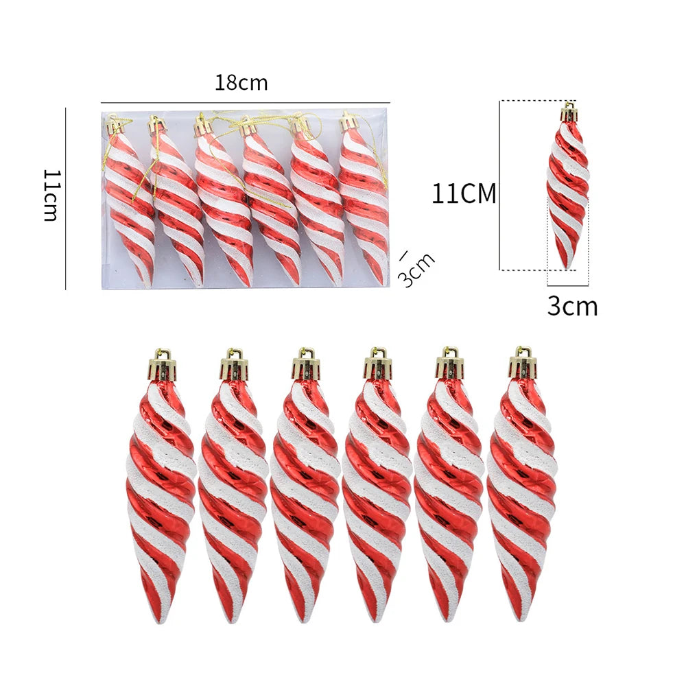 Candy Cane & Pine Cone Christmas Tree Ornaments - Red and Gold