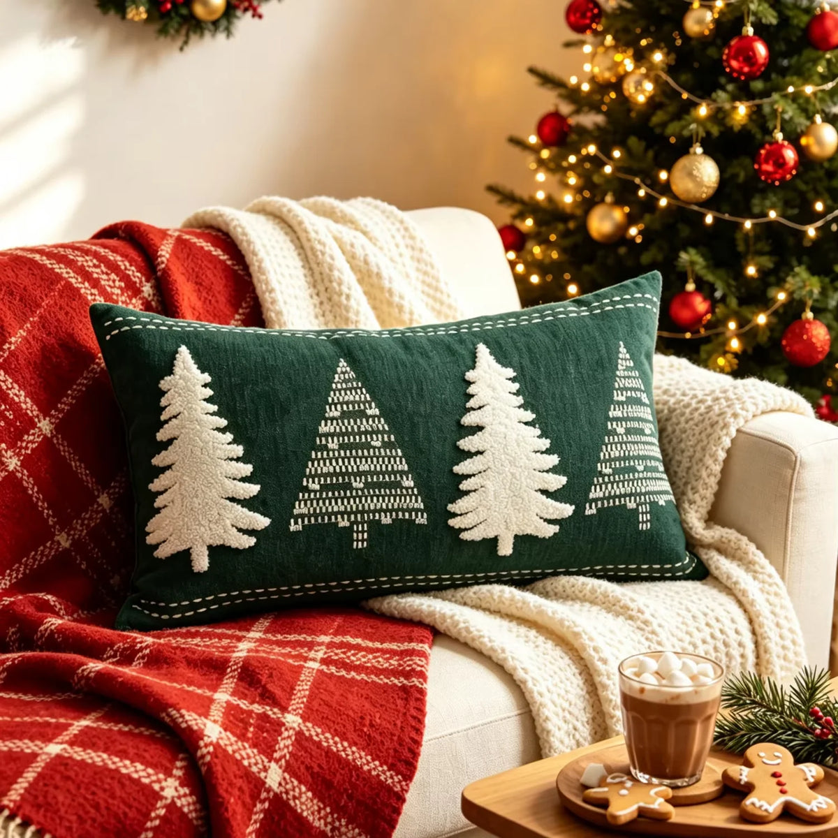 Embroidered Merry Christmas Throw Pillow Case Cover