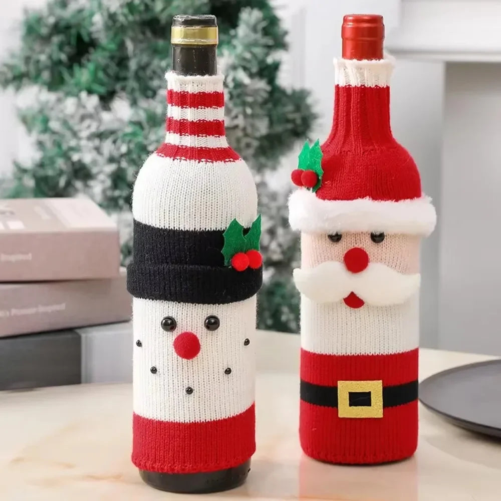 Christmas Wine Bottle Cover Set - Woven Bags