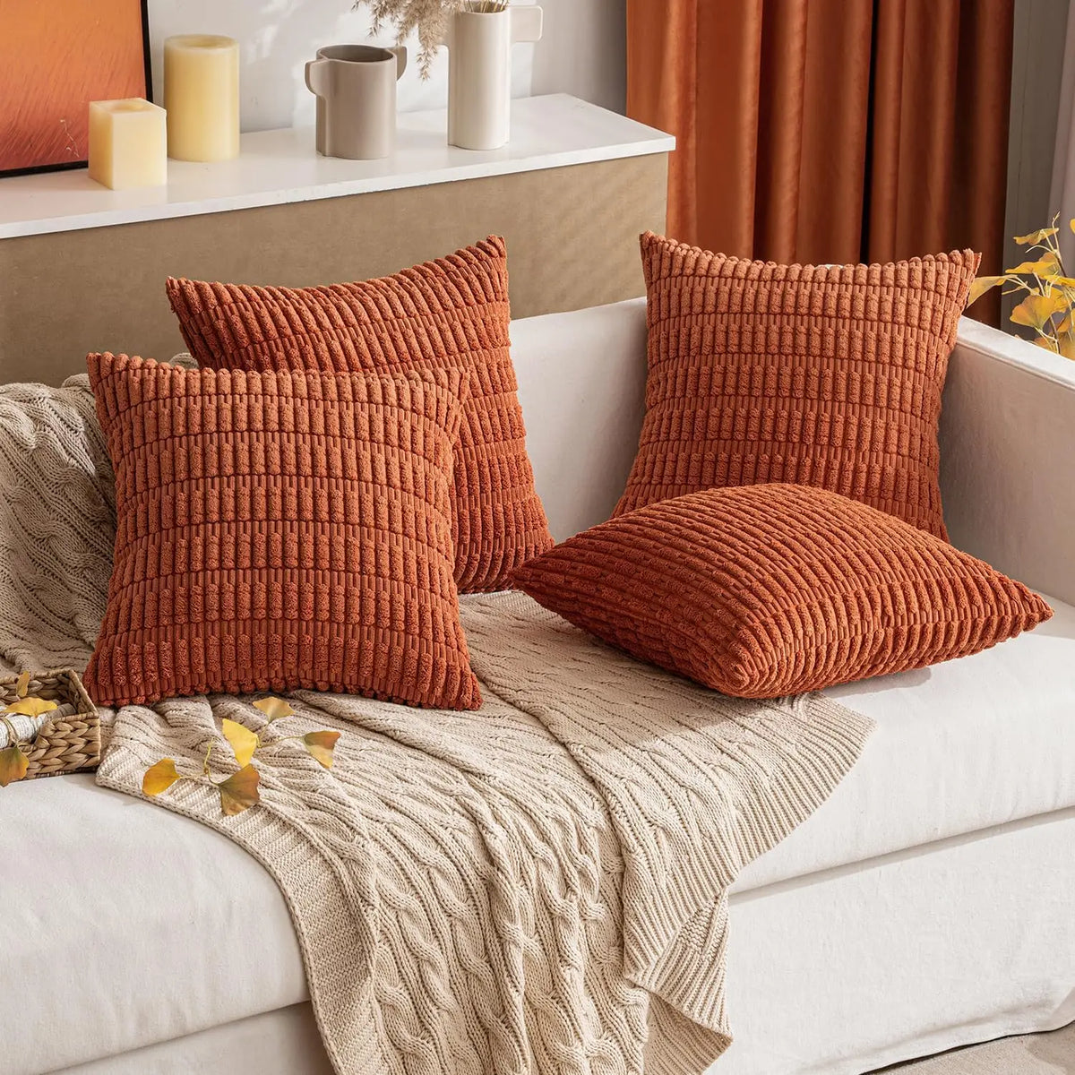 Corduroy Decorative Throw Pillow Covers 18x18 Inch