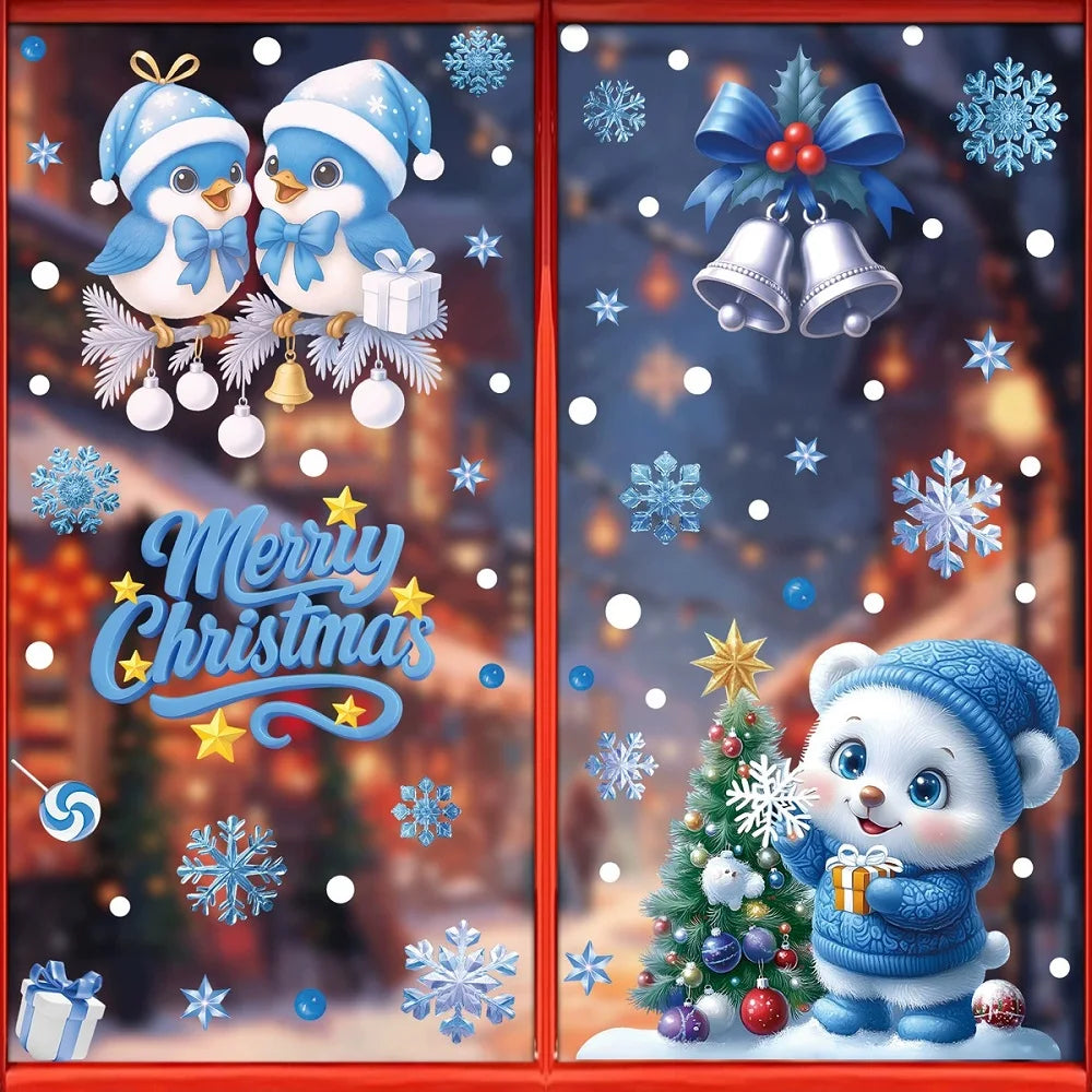 Christmas Decoration Stickers - Blue Elk, Snowman, Santa