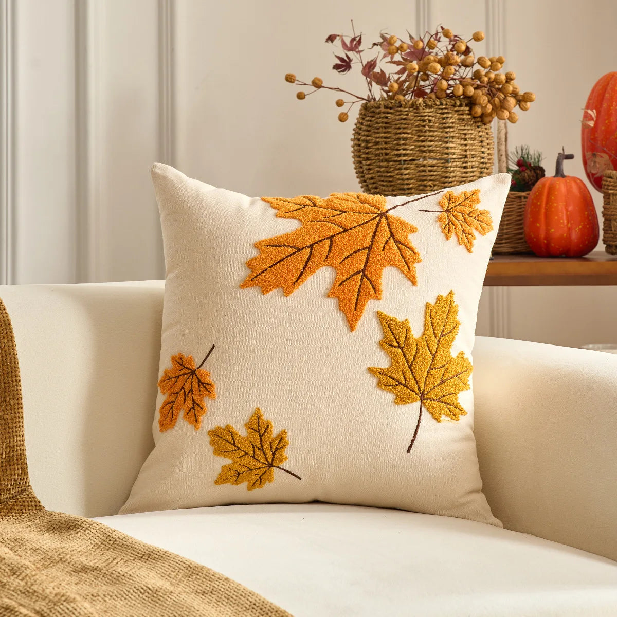 Pumpkin Tufted Velvet Throw Pillow Cover - Autumn Design