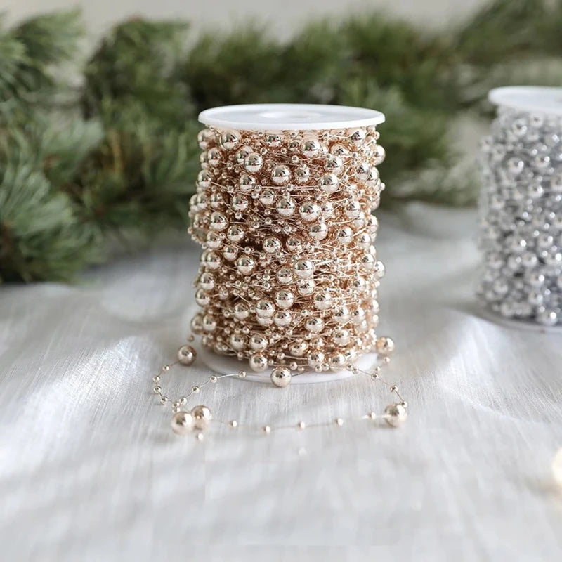 Pearl Bead Chain Garland for Christmas Tree - 10 m Roll