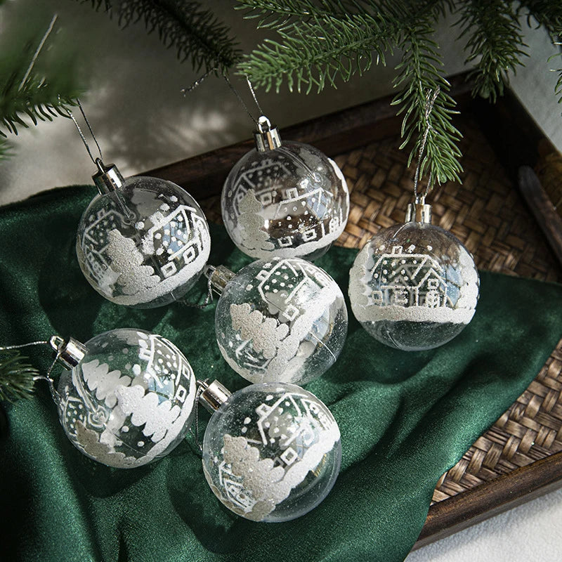 Clear Snow Christmas Ball Ornaments - 6 Pack, 6 cm