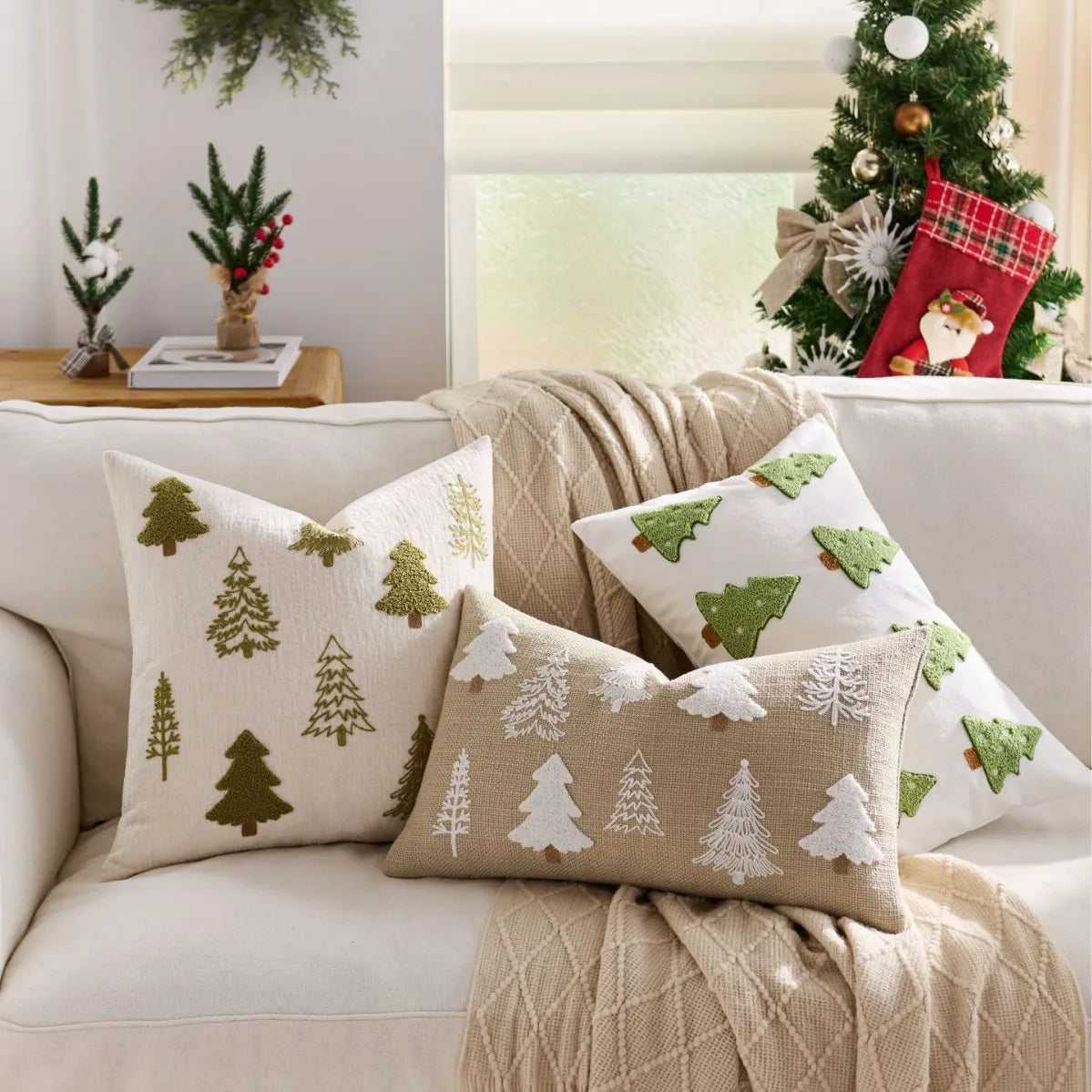 Embroidered Merry Christmas Throw Pillow Case Cover