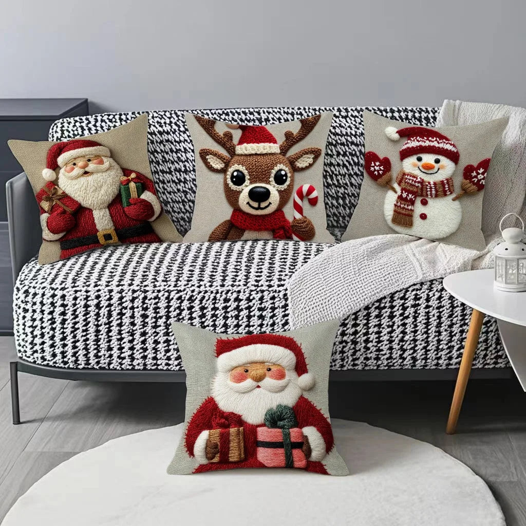 Christmas Pillowcase - 45cm Grey Red Design