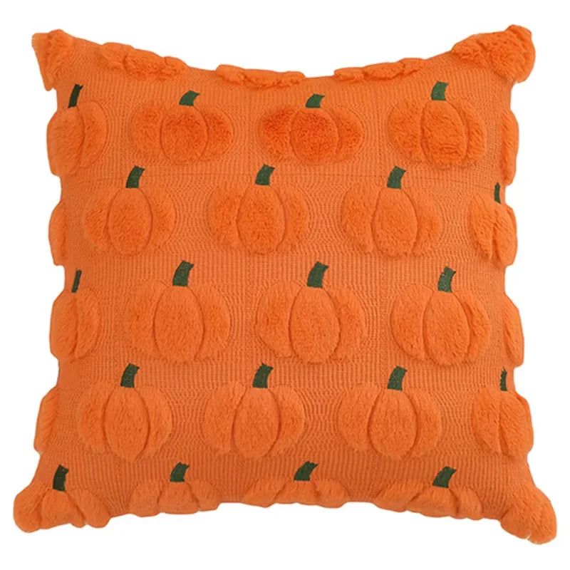 Pumpkin Tufted Velvet Throw Pillow Cover - Autumn Design