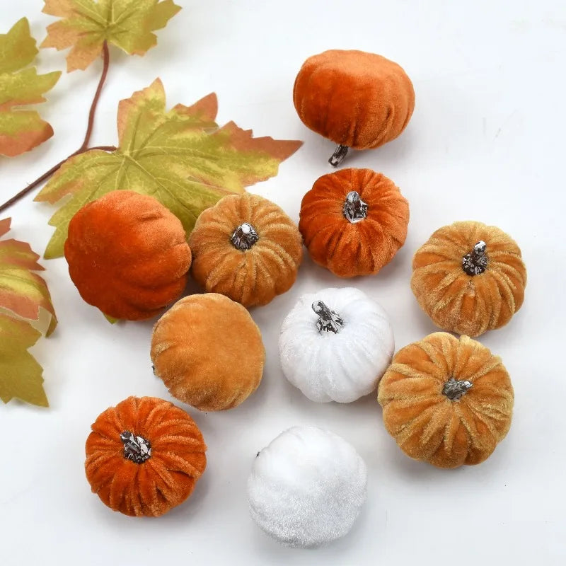 10pcs Velvet Artificial Pumpkin Decoration