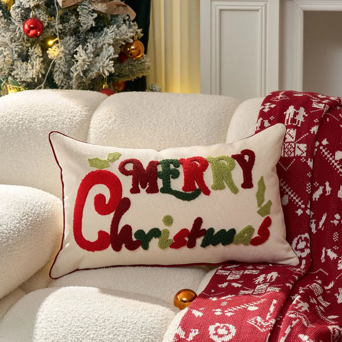 Embroidered Merry Christmas Throw Pillow Case Cover