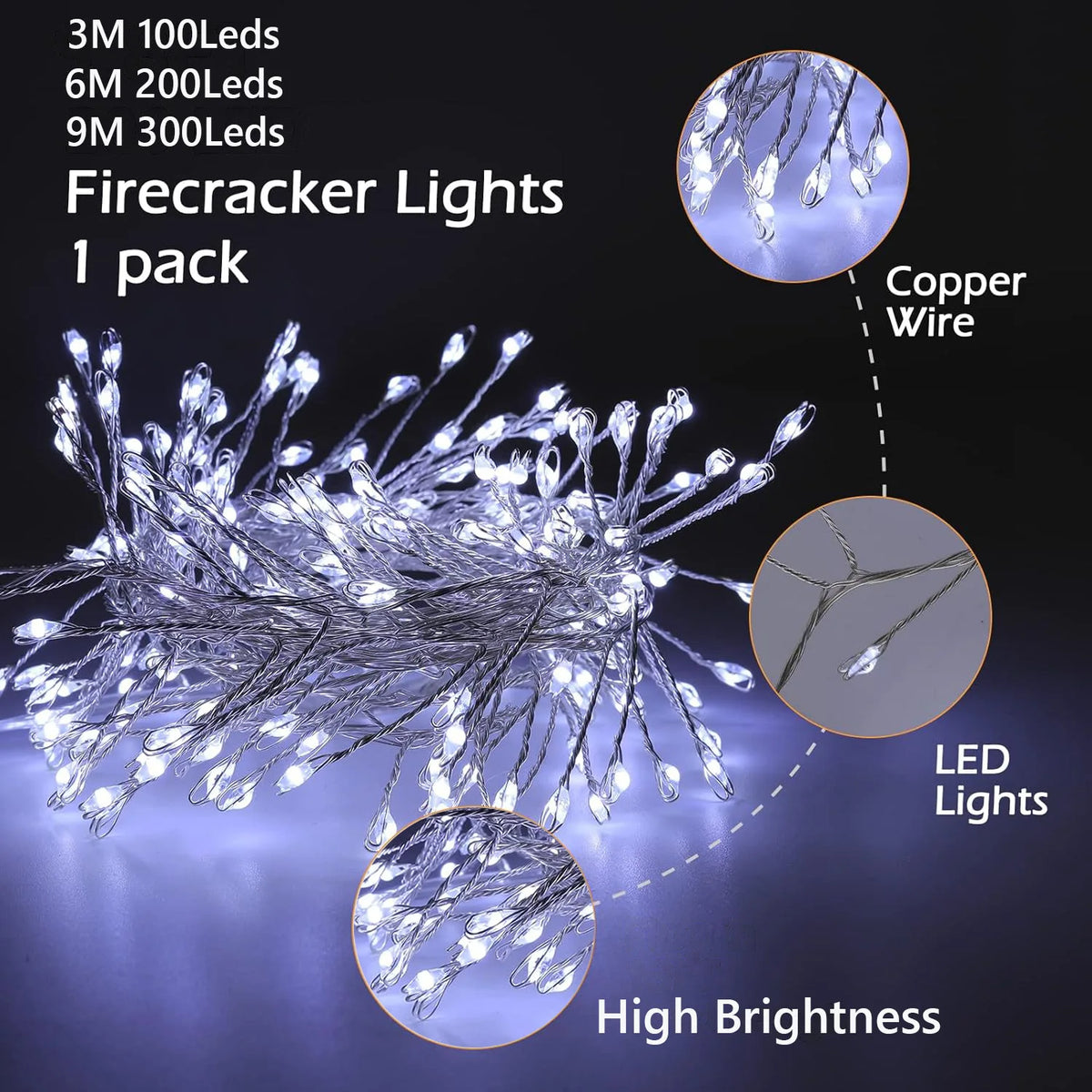 USB Power LED Firecracker String Lights with Remote Control