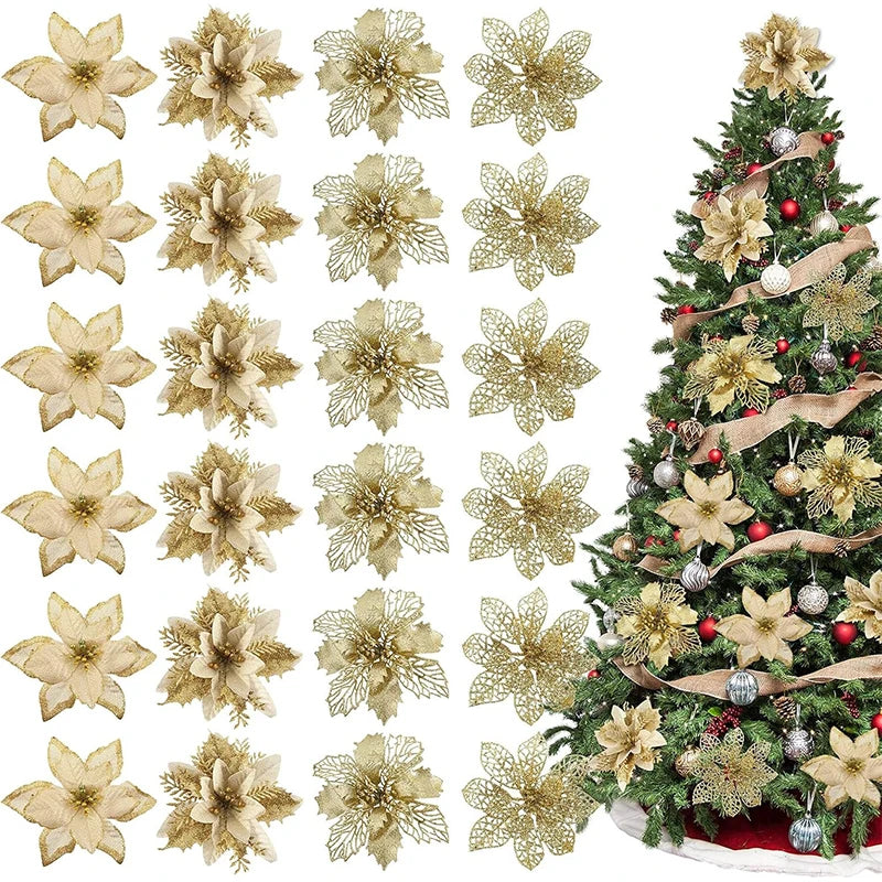 Glitter Christmas Tree Flowers - 8 or 16 Pieces