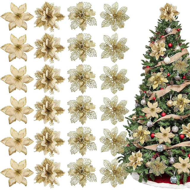 Glitter Christmas Tree Flowers - 8 or 16 Pieces