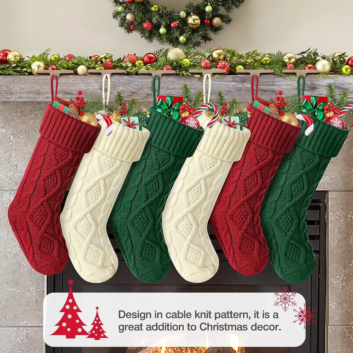 Large Cable Knit Christmas Stocking for Kids