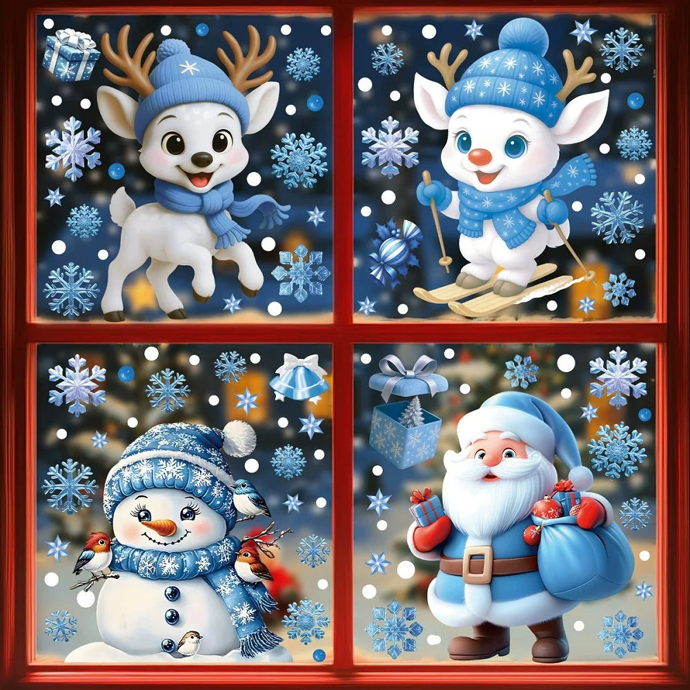 Christmas Decoration Stickers - Blue Elk, Snowman, Santa