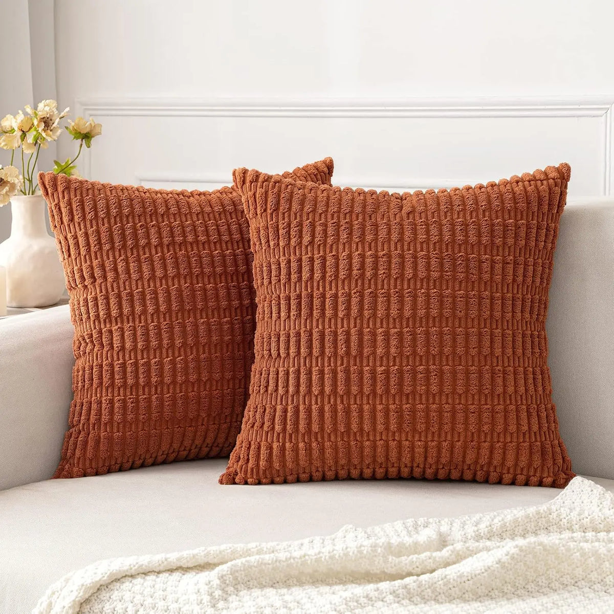 Corduroy Decorative Throw Pillow Covers 18x18 Inch
