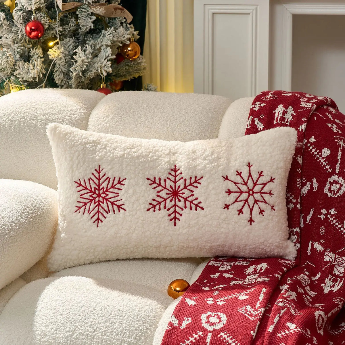 Embroidered Merry Christmas Throw Pillow Case Cover
